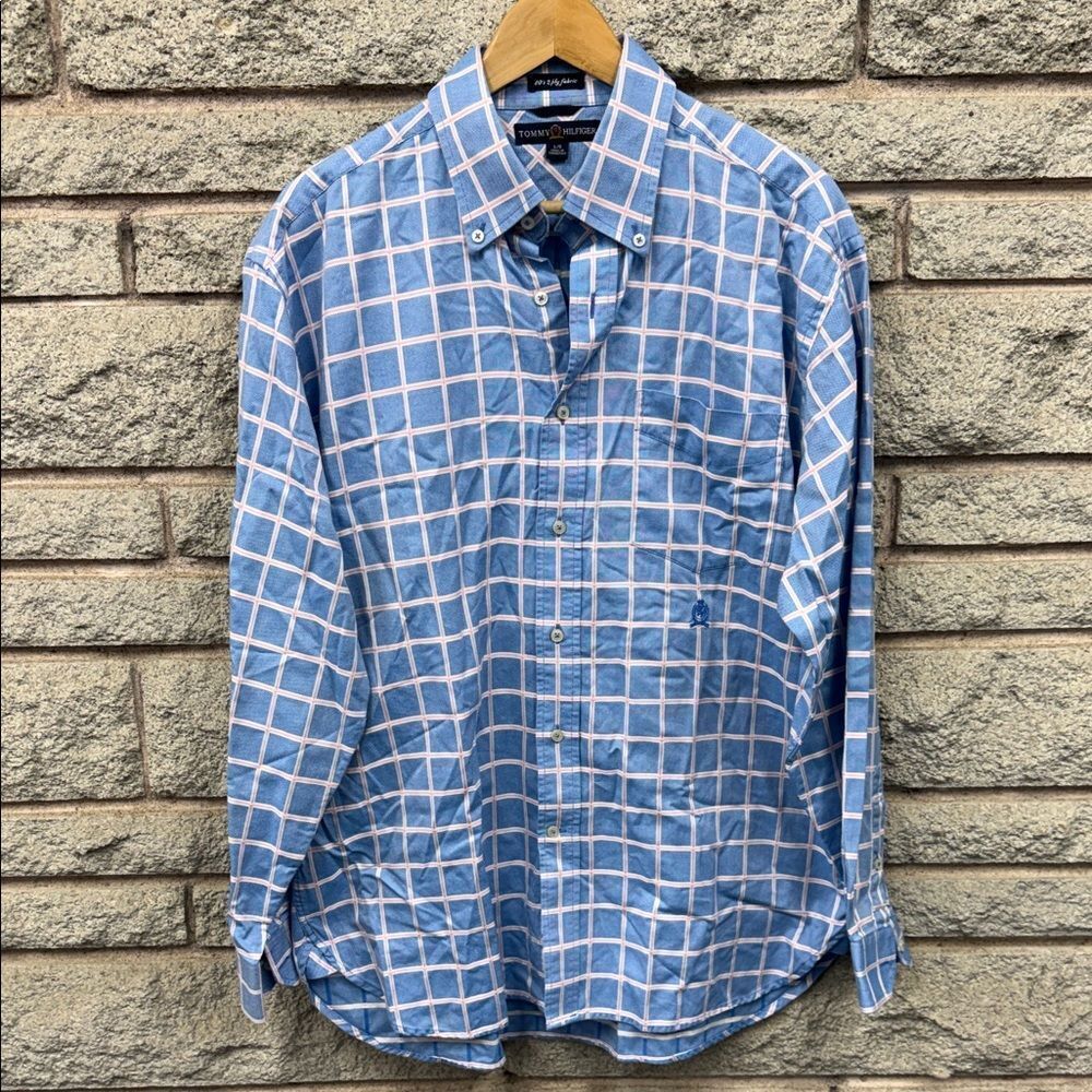 Tommy Hilfiger Blue and White Checkered Men's Shirt